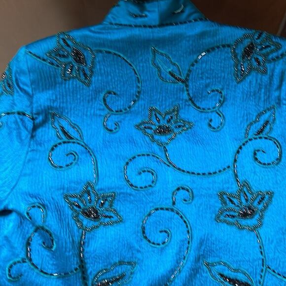 Jacket beaded teal be elegantnt or dress down with jeans teal with blk jet bead - Picture 4 of 4